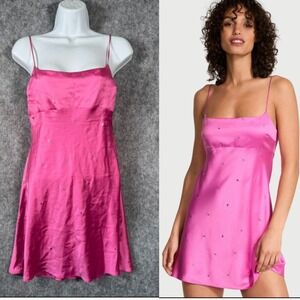 Victorias Secret Satin Slip Dress XS Pink Hearts Babydoll Dew Drop Heart Chemise